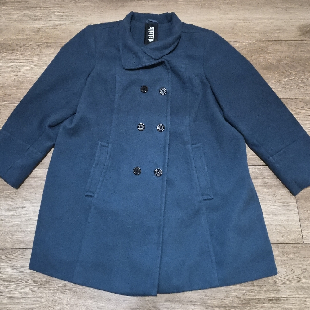 INTL DETAILS Double-Breasted Blue Indigo Pea Coat Plus 1X